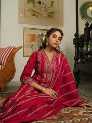 Resham Jaal Cotton Kurta With Pants & Dupatta