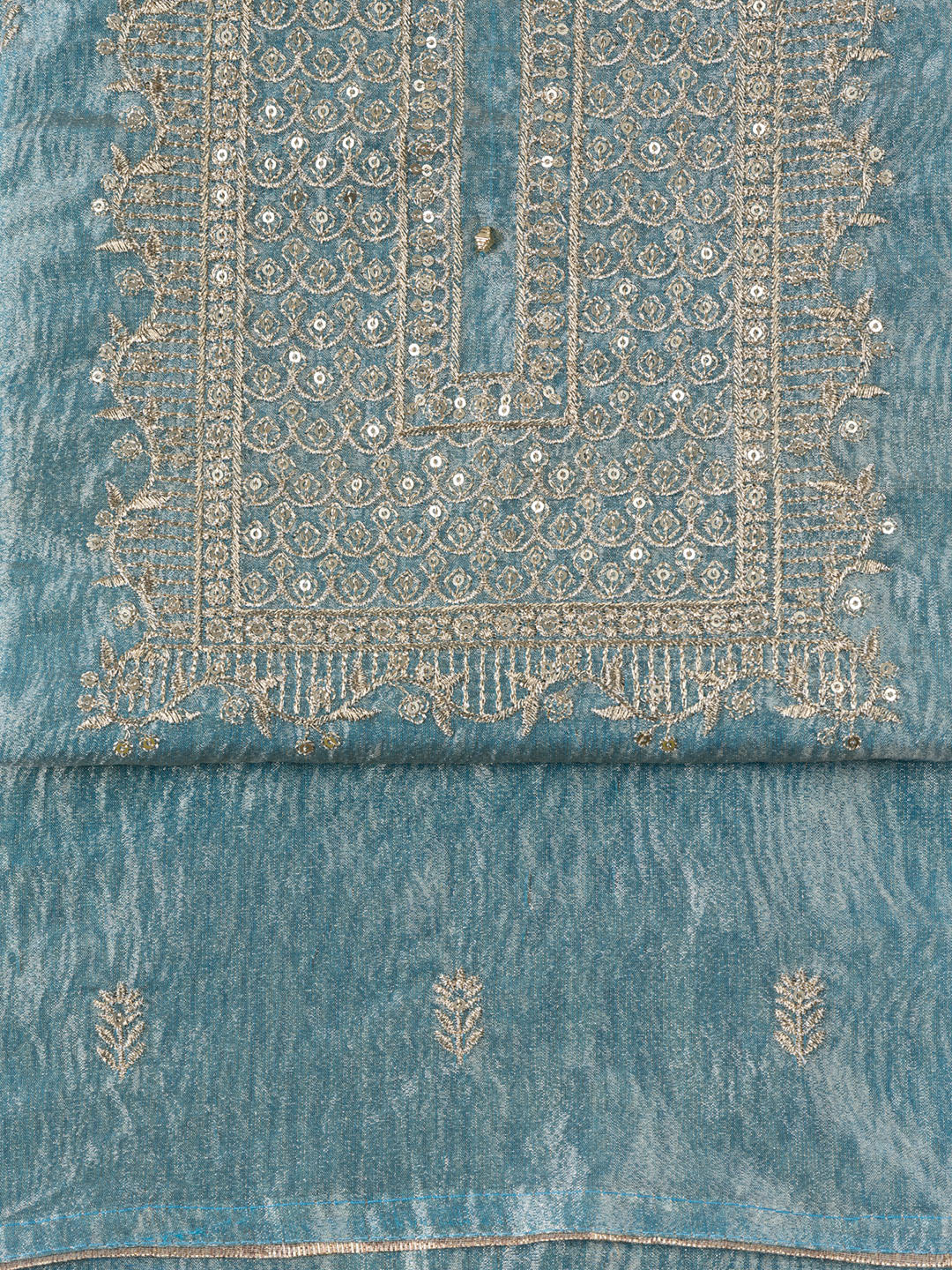 Neck Embroidered Tissue Unstitched Suit Piece With Dupatta