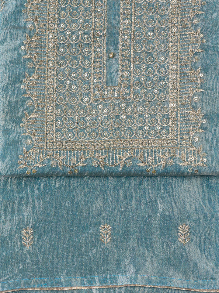 Neck Embroidered Tissue Unstitched Suit Piece With Dupatta