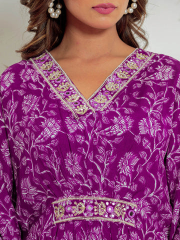 Floral Printed Muslin Kurta With Palazzo