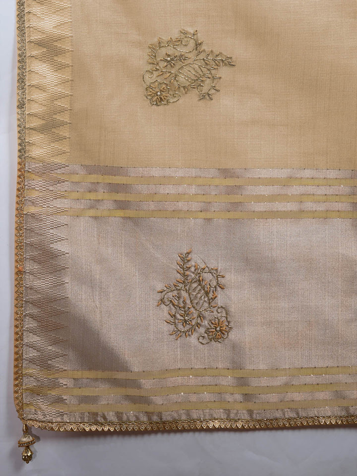 Thread Embroidered Woven Border Linen Saree