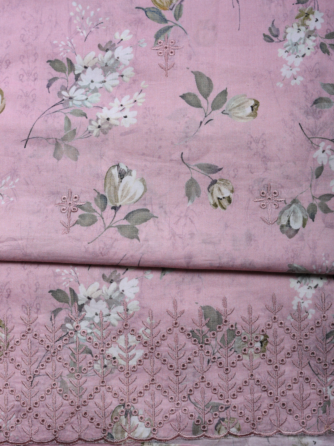 Embroidered Cotton Unstitched Suit With Pant &amp; Dupatta