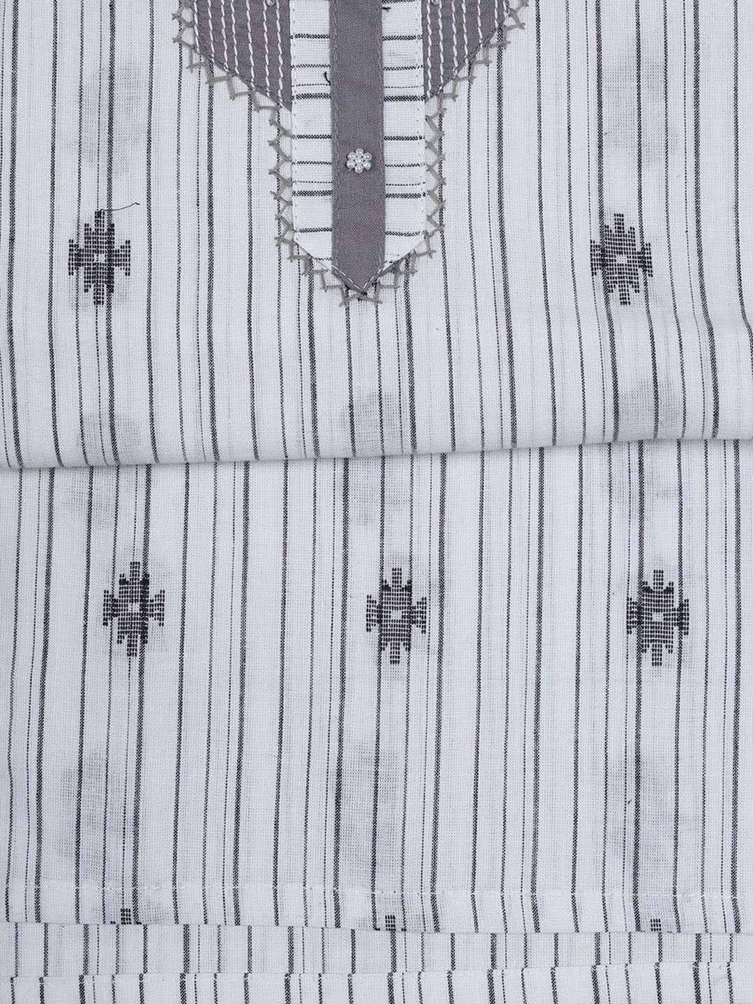 Thread Embroidery Cotton Blend Unstitched Suit With Dupatta