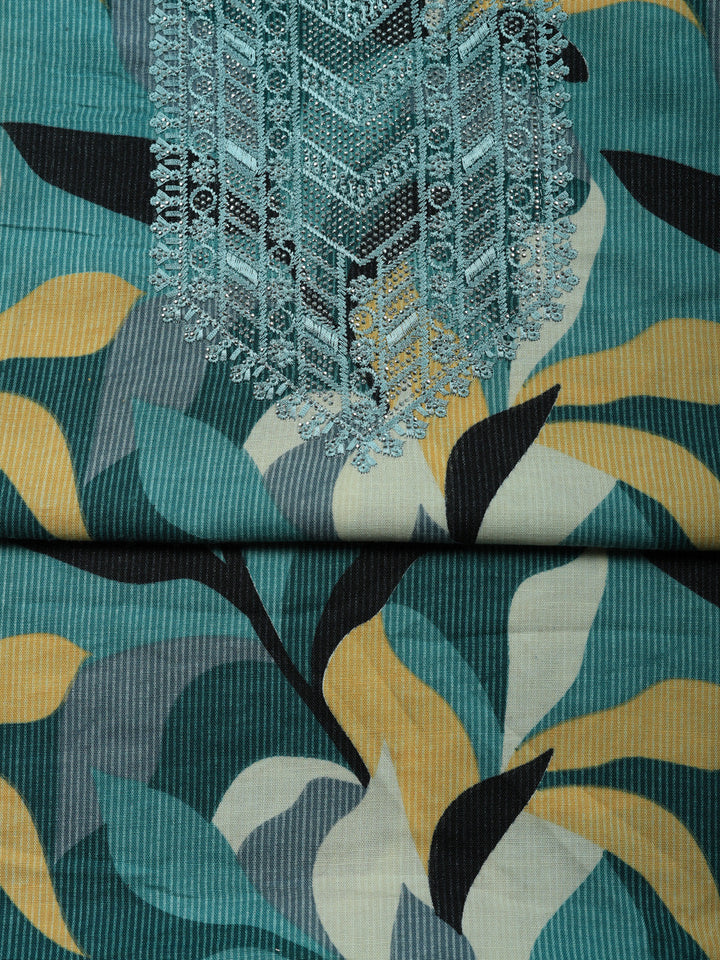Printed Chanderi Unstitched Suit With Pant &amp; Dupatta