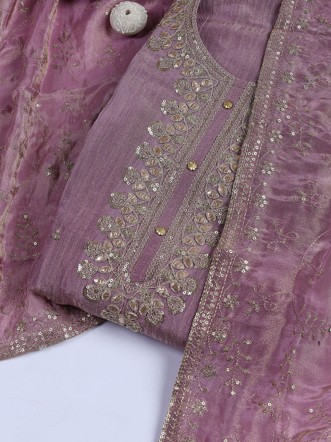 Neck Embroidered Tissue Unstitched Suit With Dupatta
