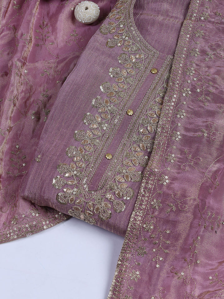 Neck Embroidered Tissue Unstitched Suit With Dupatta