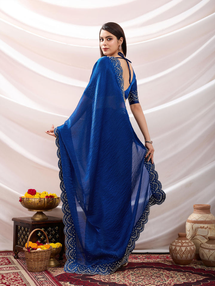 Embroidered Satin Velvet Saree