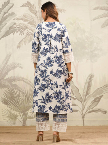 Floral Printed Cotton Kurta With Pants