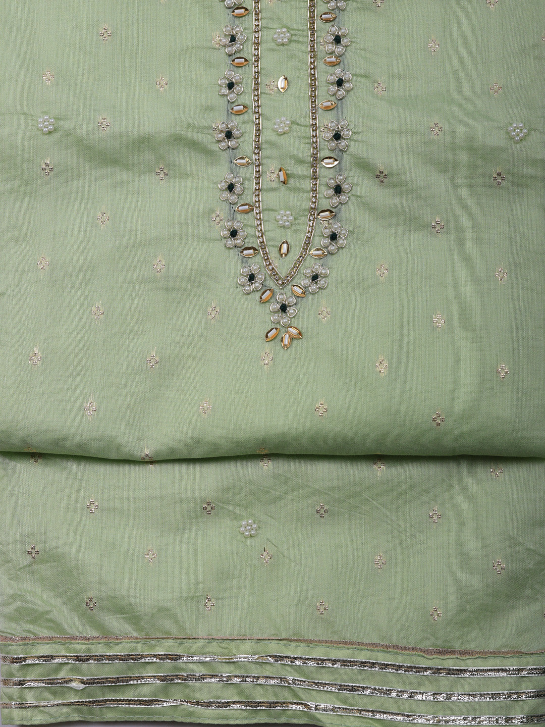 Embroidered Cotton Unstitched Suit With Pant &amp; Dupatta