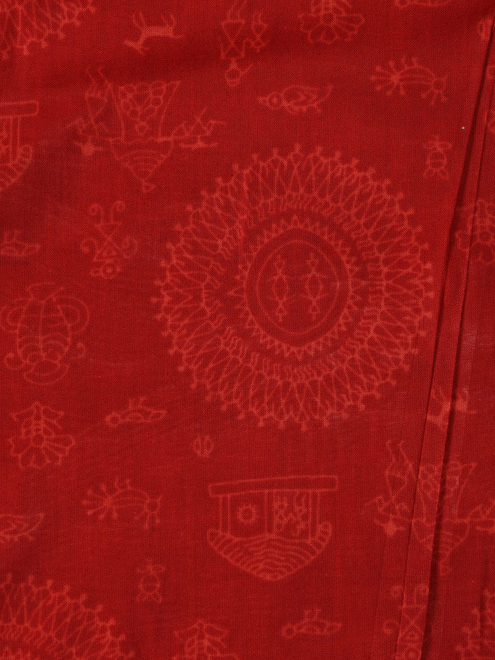 Printed Cotton Blend Unstitched Suit With Dupatta