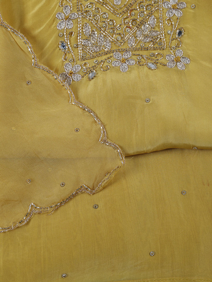 Neck Embroidered Organza Unstitched Suit With Dupatta