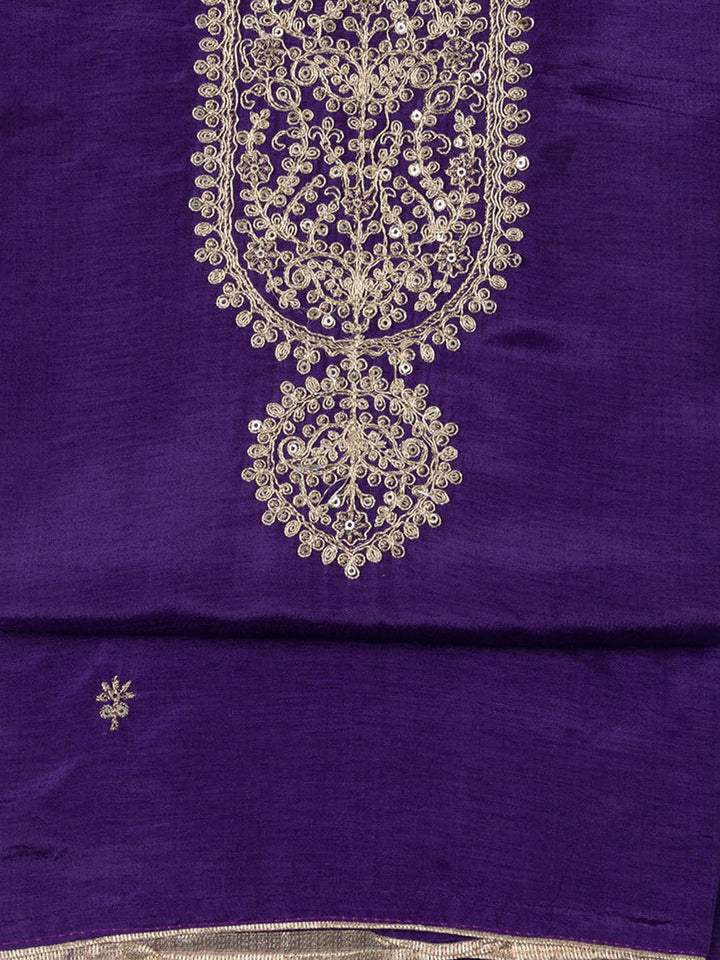 Neck Embroidered Chanderi Unstitched Suit Piece With Dupatta