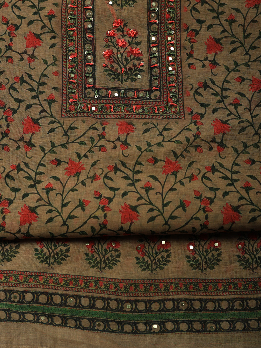 Embroidered Cotton Unstitched Suit With Pant &amp; Dupatta