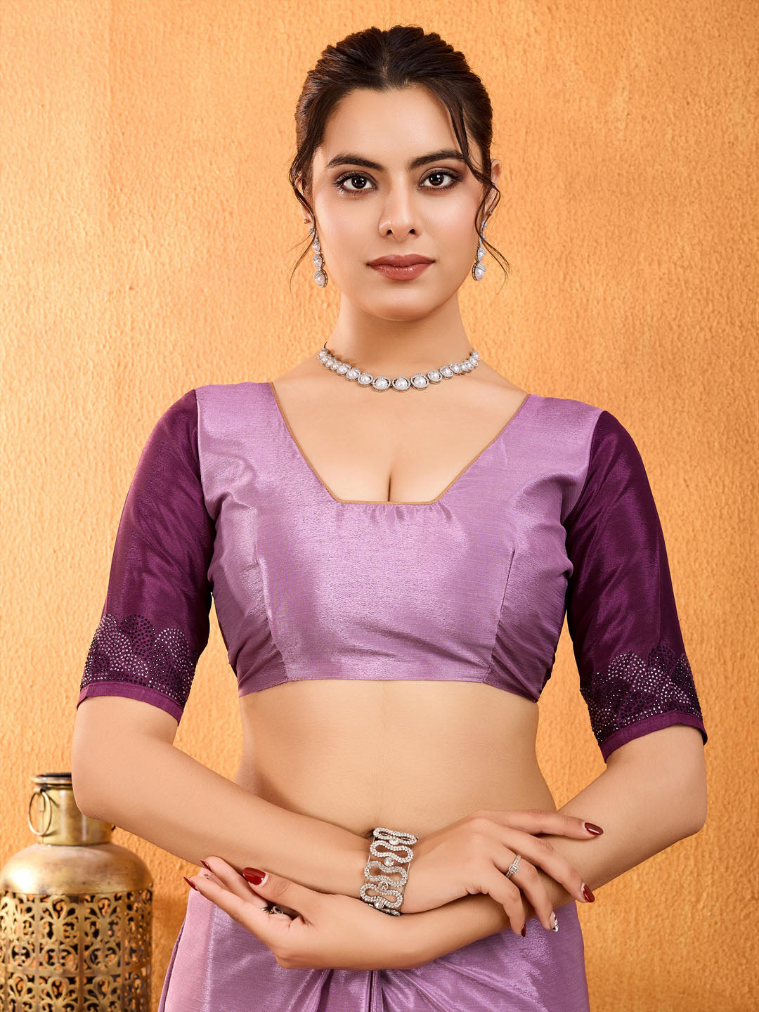 Embroidered Shaded Chinnon Saree