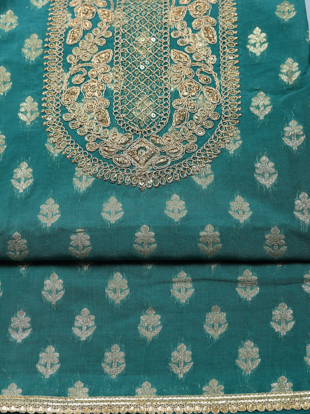 Embroidered Chanderi Unstitched Suit With Pant &amp; Dupatta