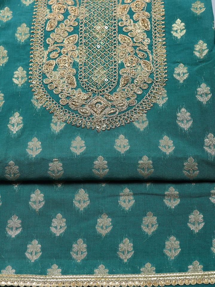 Embroidered Chanderi Unstitched Suit With Pant &amp; Dupatta