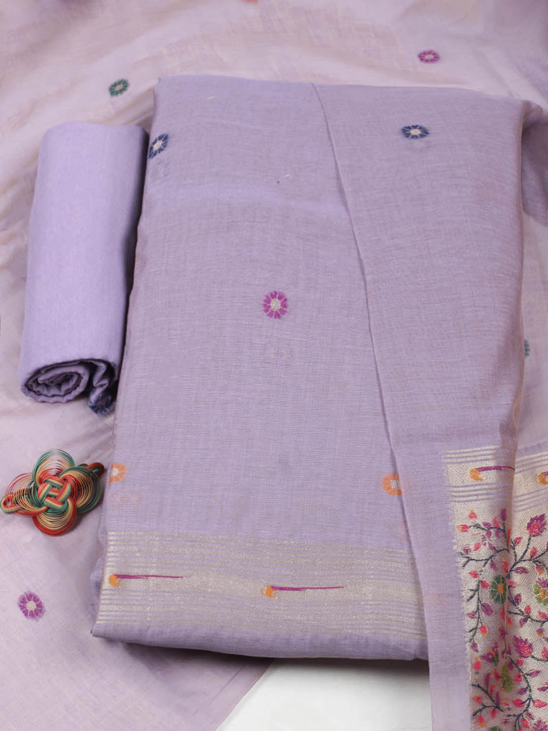 Embroidered Chanderi Unstitched Suit With Pant &amp; Dupatta