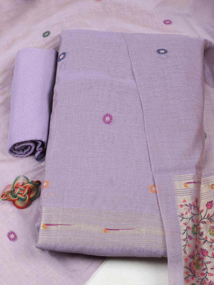 Embroidered Chanderi Unstitched Suit With Pant &amp; Dupatta
