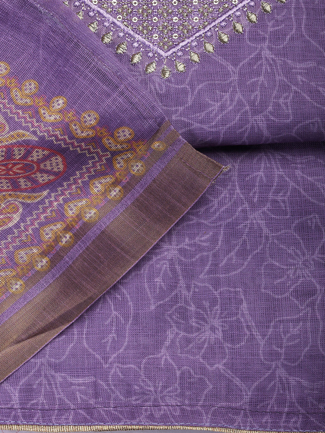 Neck Embroidered Cotton Blend Unstitched Suit With Dupatta