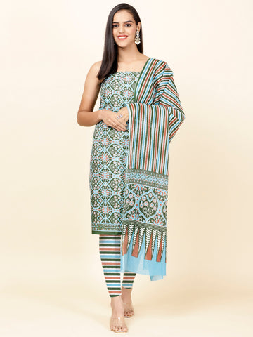 Printed Cotton Unstitched Suit Piece With Dupatta