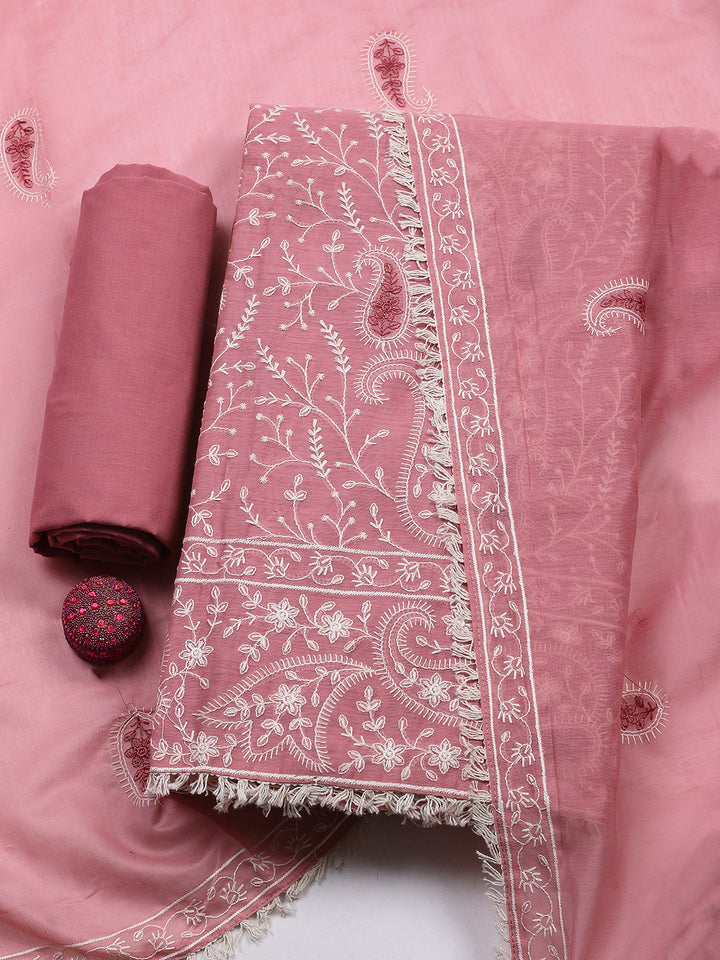 Embroidered Cotton Blend Unstitched Suit With Pant &amp; Dupatta