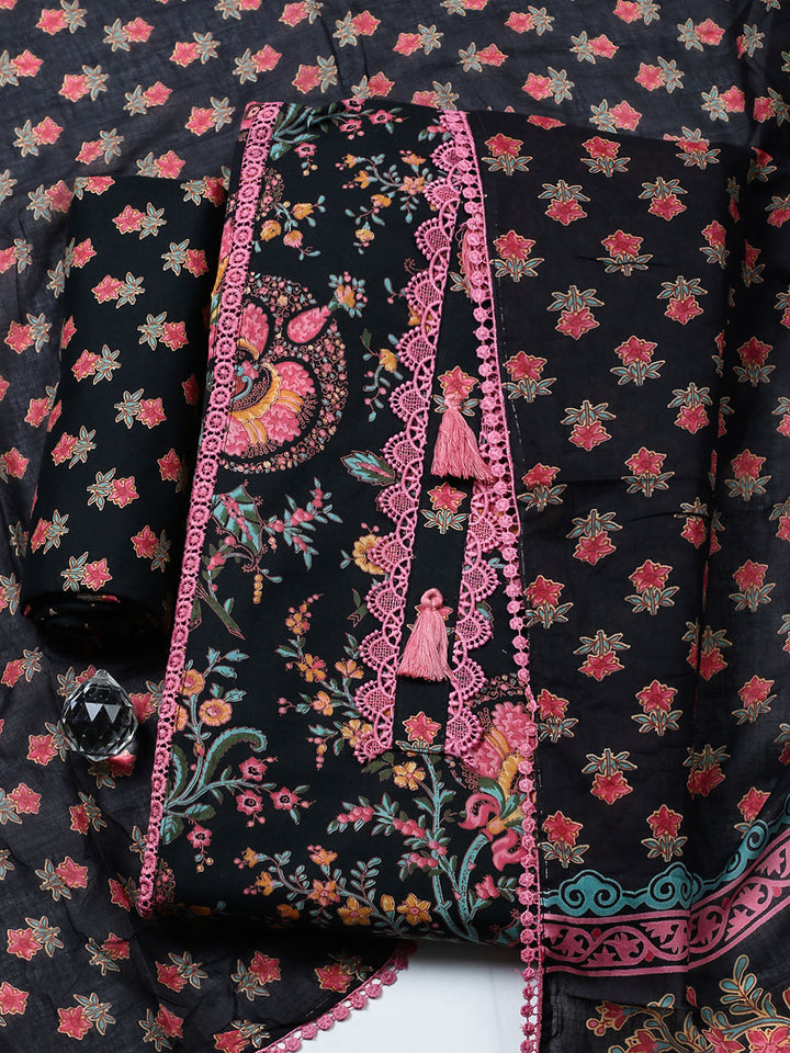 Embroidered Cotton Blend Unstitched Suit With Pant &amp; Dupatta