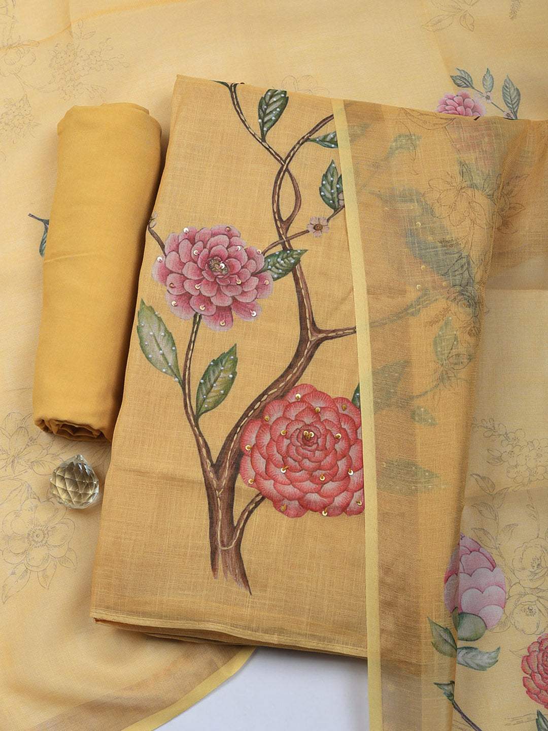 Embroidered Tissue Unstitched Suit With Pant &amp; Dupatta