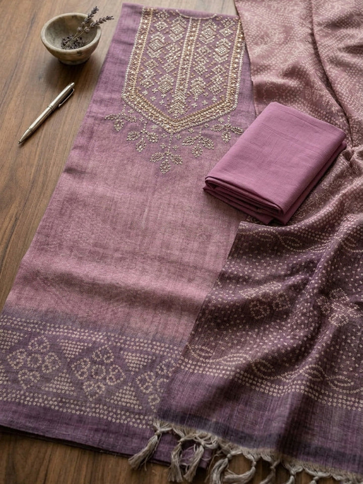 Embroidered Tissue Unstitched Suit With Pant &amp; Dupatta