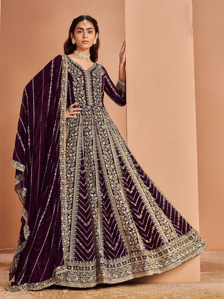 Embroidered Georgette Semi Stitched Suit With Pant &amp; Dupatta