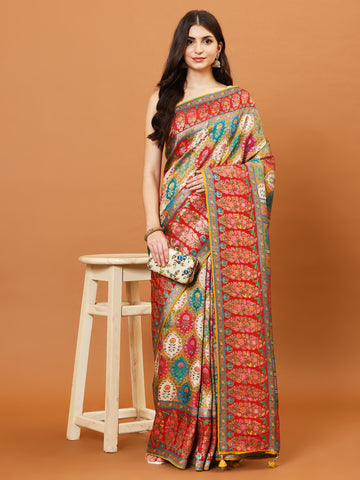 Zari Border Booti Woven Art Silk Saree