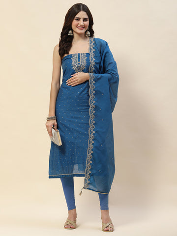 Neck Embroidery Chanderi Unstitched Suit Piece With Dupatta