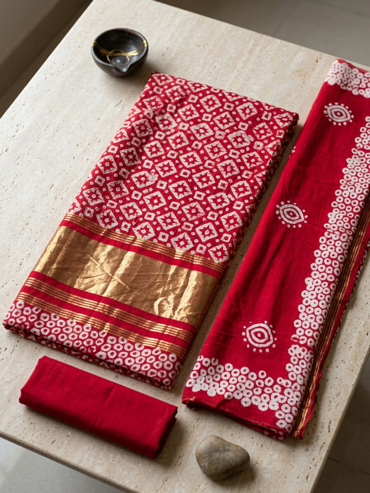 Printed Cotton Blend Unstitched Suit With Pant &amp; Dupatta