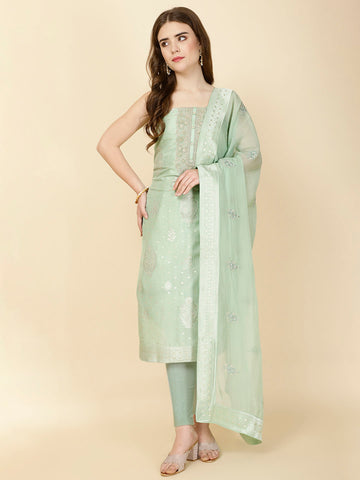 Neck Embroidered Crepe Unstitched Suit Piece With Dupatta