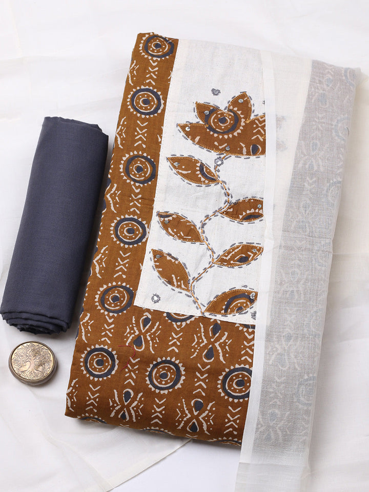 Printed Cotton Blend Unstitched Suit With Pant &amp; Dupatta