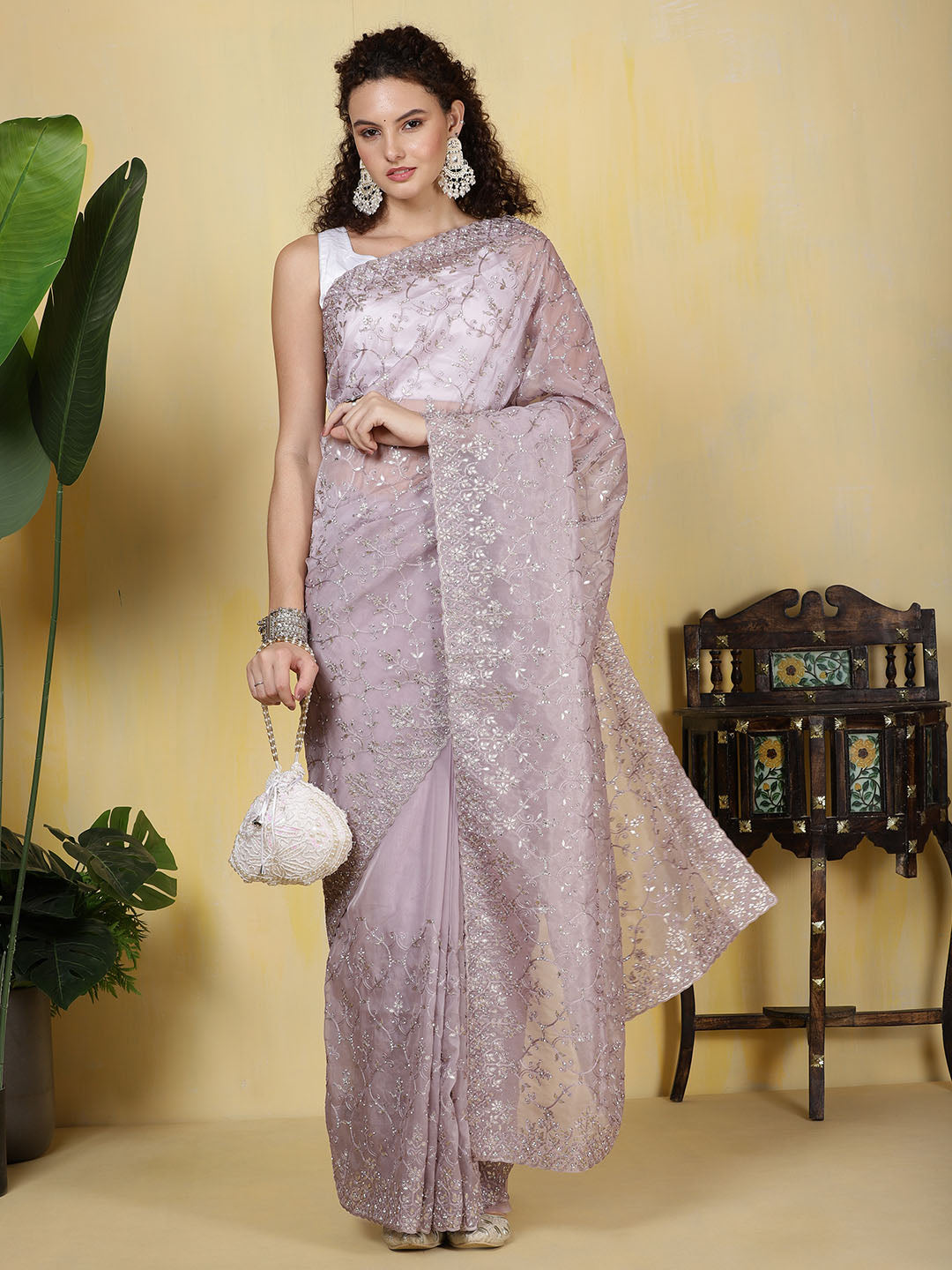 Stone Embroidery Organza Saree