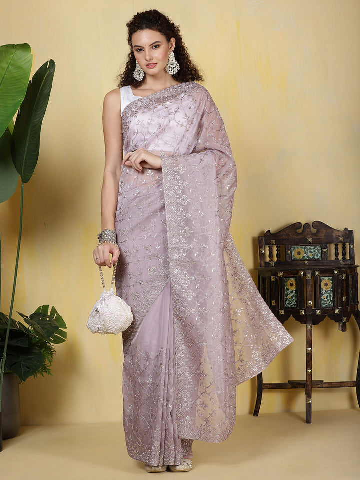 Stone Embroidery Organza Saree