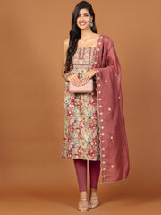 Neck Embroidered Cotton Blend Unstitched Suit Piece With Dupatta