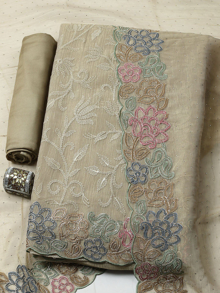 Embroidered Tissue Unstitched Suit With Pant &amp; Dupatta