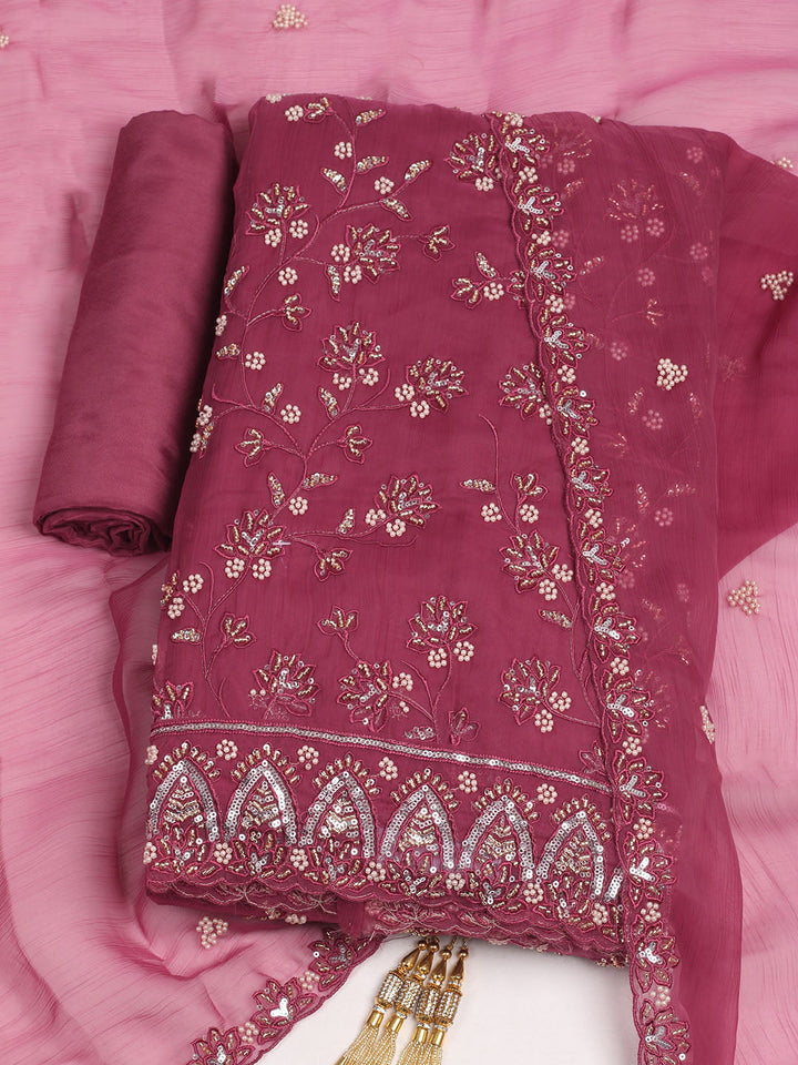 Embroidered Chiffon Unstitched Suit With Dupatta
