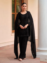 Embroidered Georgette Kurti With Pant & Dupatta