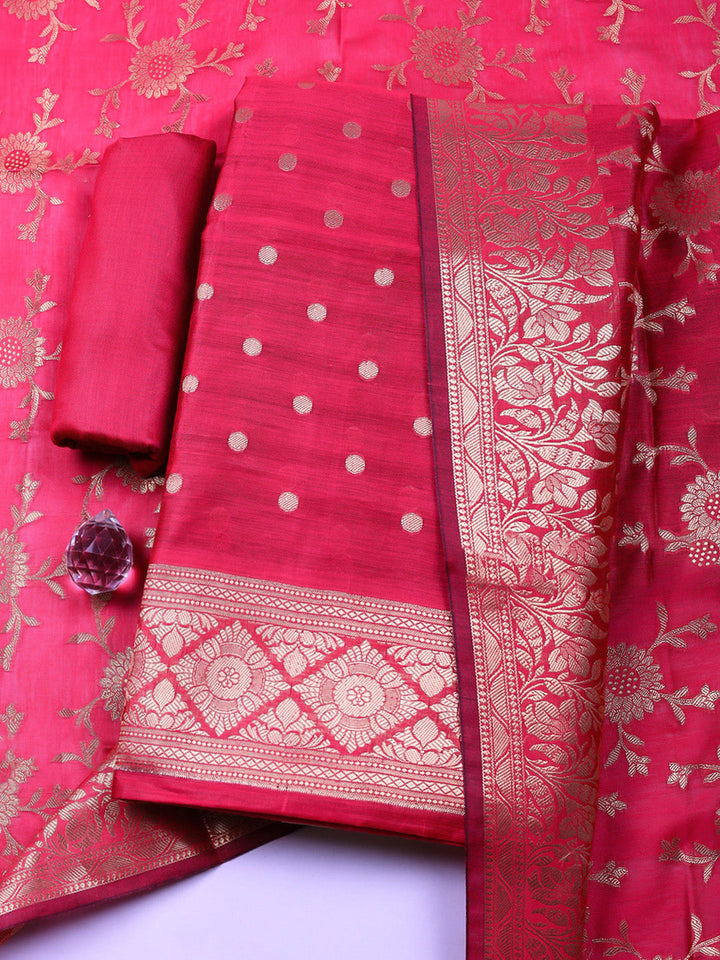 Woven Design Chanderi Unstitched Suit With Pant &amp; Dupatta