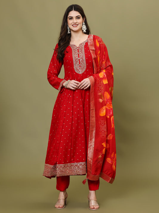 Zari Embroidery Handloom Kurta With Pants & Dupatta