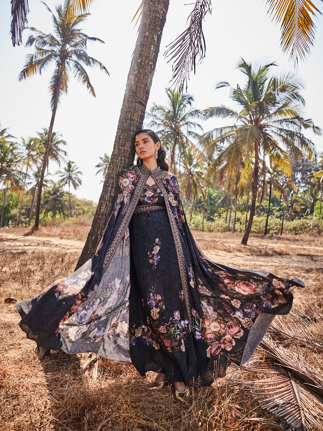 Digital Floral Printed Crepe Kaftan Dress