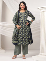 Printed Cotton Blend Kurta With Pants & Dupatta