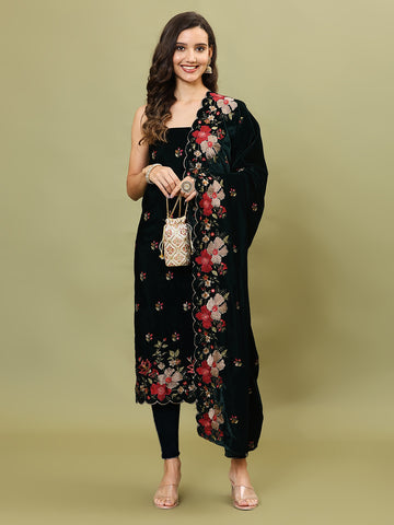 Embroidered Velvet Unstitched Suit Piece With Dupatta