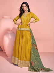 Embroidered Simar Silk Kurti With Sharara & Dupatta