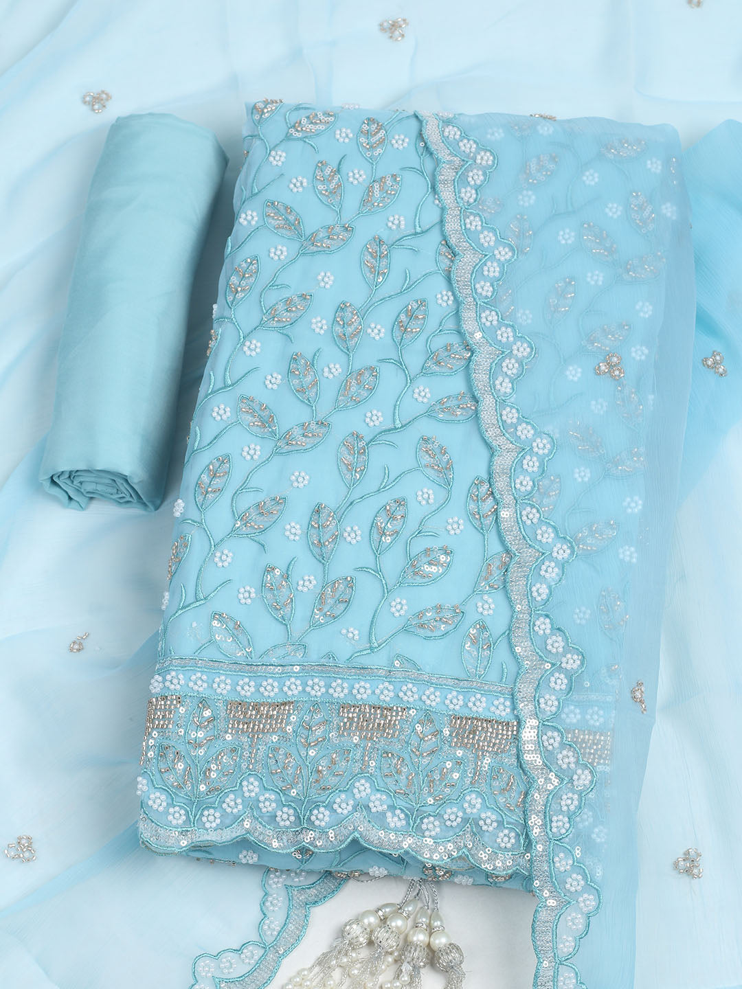 Embroidered Chiffon Unstitched Suit With Dupatta