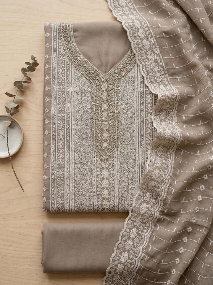 Embroidered Georgette Unstitched Suit With Pant &amp; Dupatta