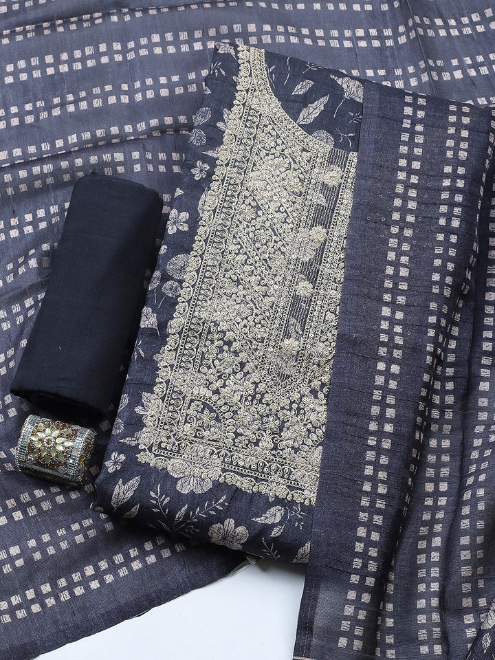 Embroidered Cotton Blend Unstitched Suit With Pant &amp; Dupatta