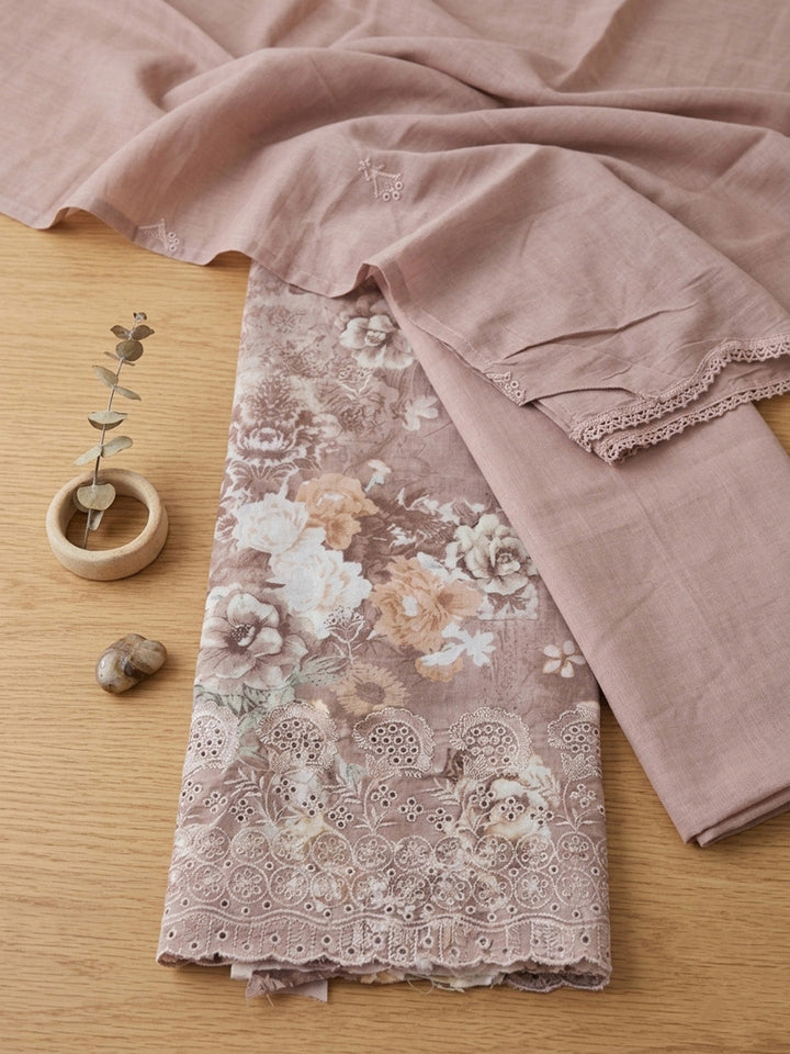 Embroidered Cotton Blend Unstitched Suit With Pant &amp; Dupatta
